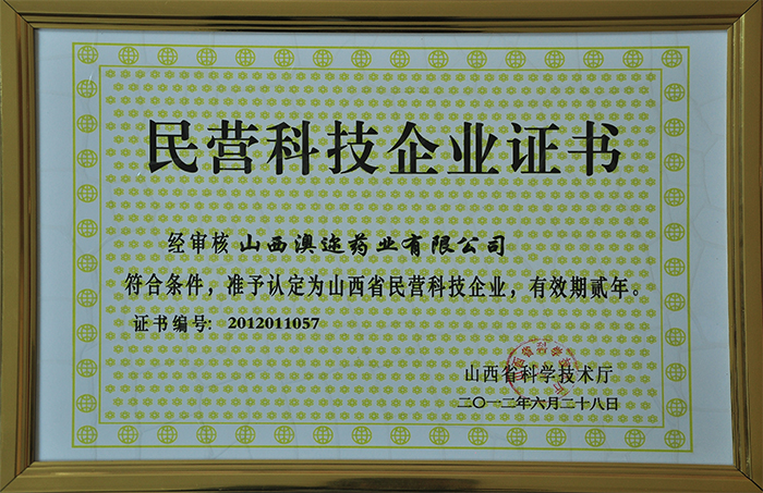 民營科技企業(yè)證書